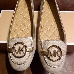 Michael Kors Metallic Pale Gold Linen Moccasins